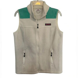 Vineyard Vines Fleece Vest women’s Medium Ivory Teal whale